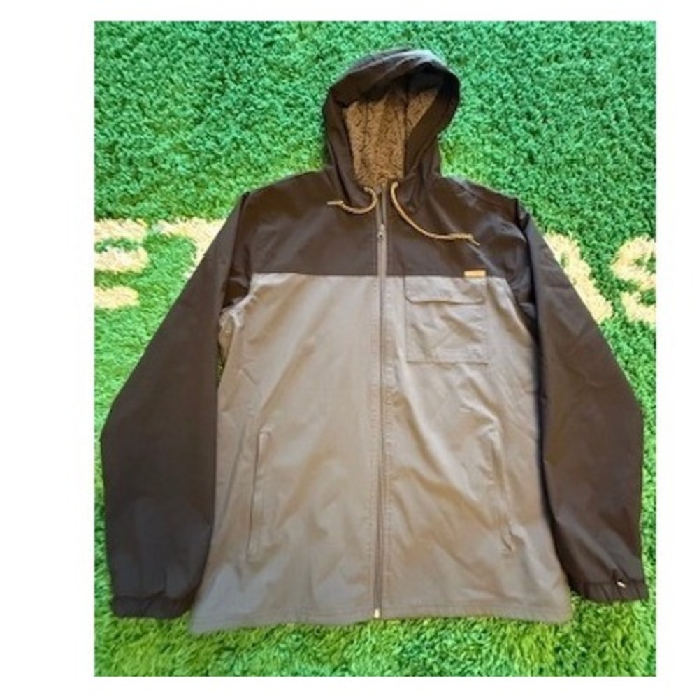Voyager Windbreaker Jacket Mens L Grey Black Excellent Colorblock Hooded Ripstop